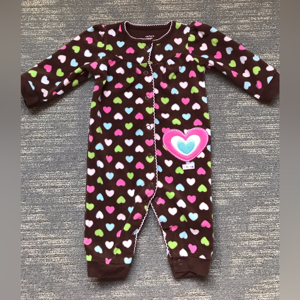 Carter’s Colorful Heart Patterned Kids One Piece Fleece Footie Size 6 Months